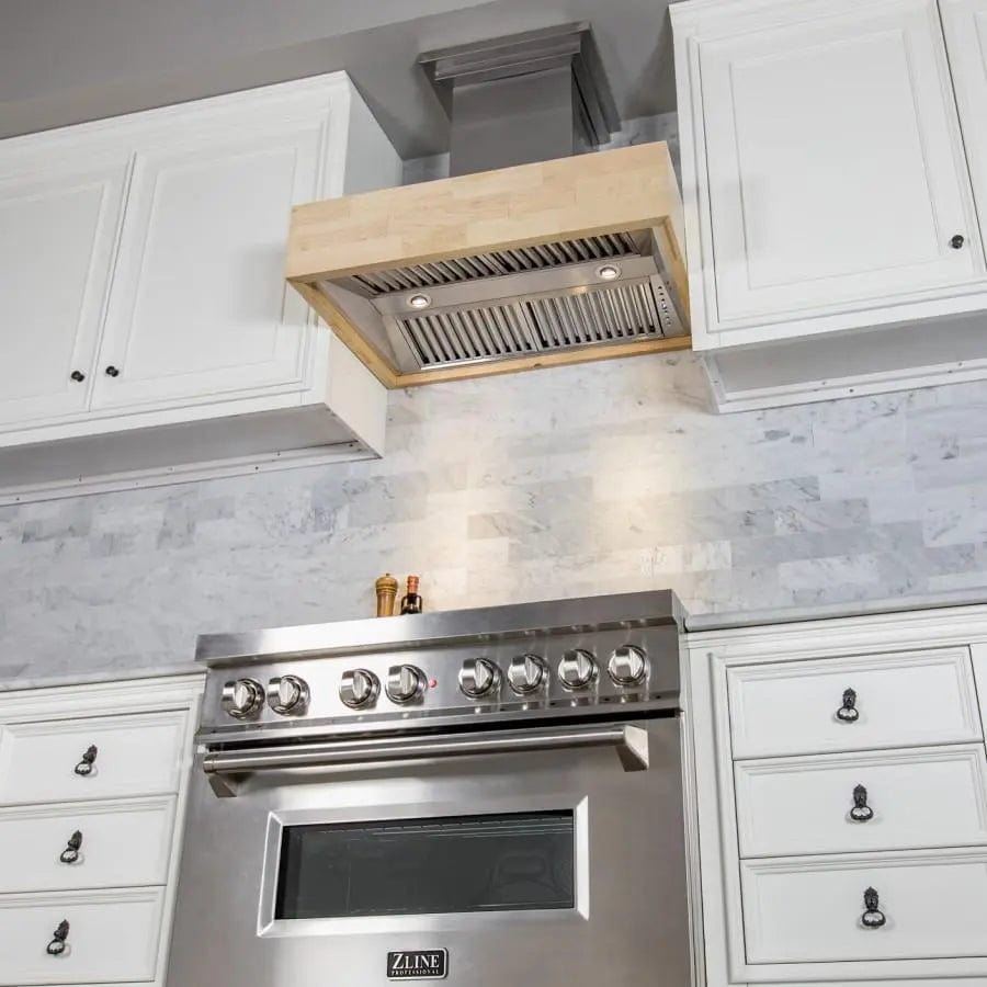 ZLINE 30" Wooden Wall Mount Range Hood, Butcher Block, 681M-30