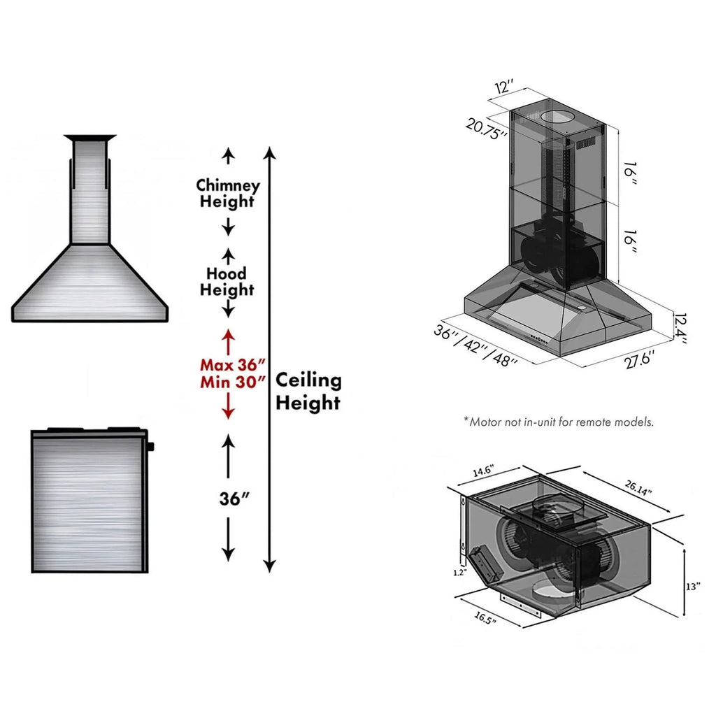 ZLINE Dual Remote Blower Island Mount Range Hood in Stainless Steel 697i-RD-36