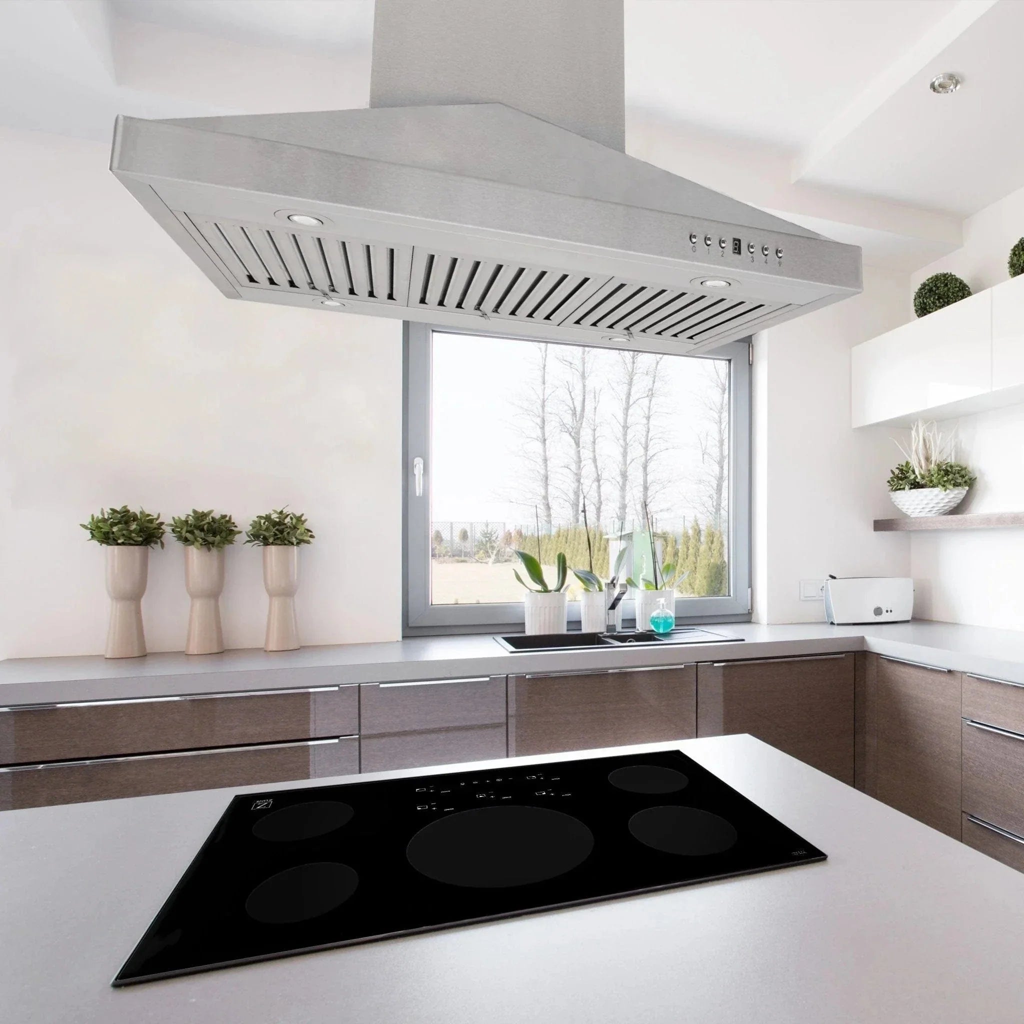 ZLINE Ducted Vent Island Mount Range Hood in Stainless Steel with Built-in ZLINE CrownSound Bluetooth Speakers GL1iCRN-BT-30
