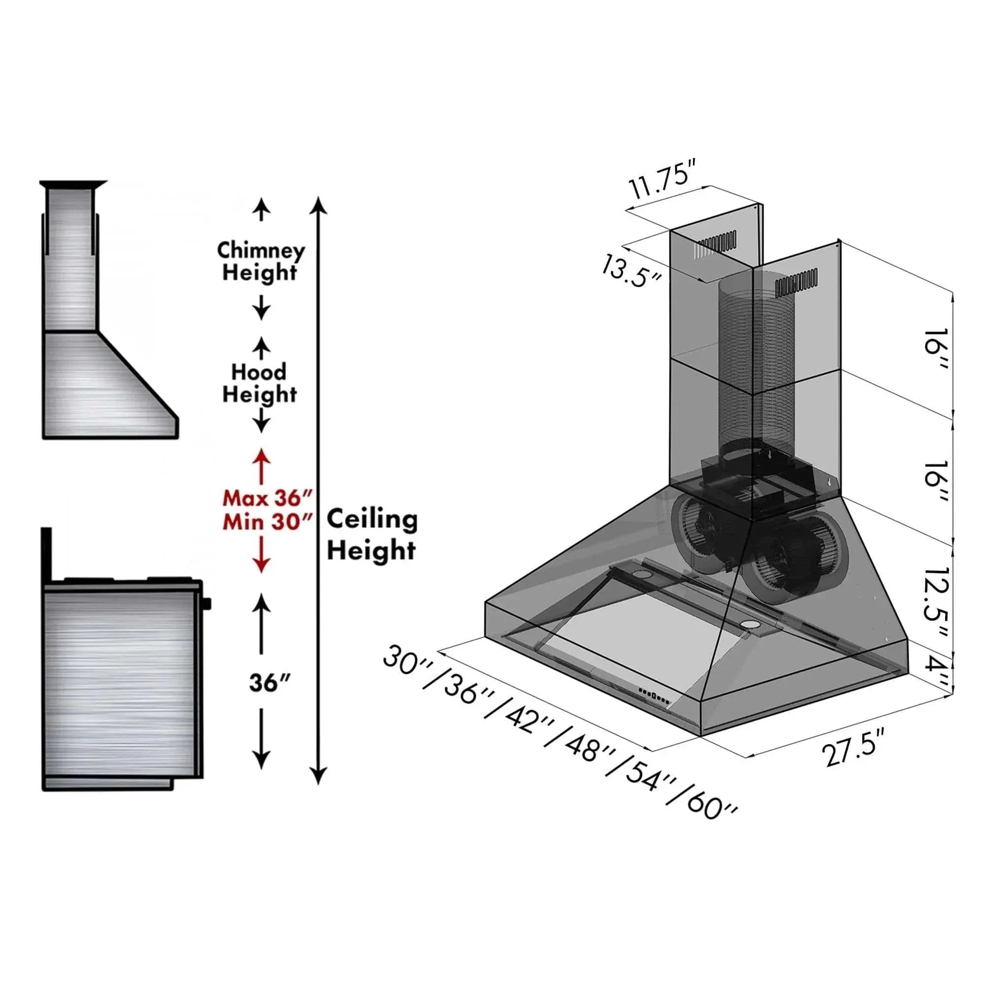 ZLINE Ducted Wall Mount Range Hood in Outdoor Approved Stainless Steel 697-304-36