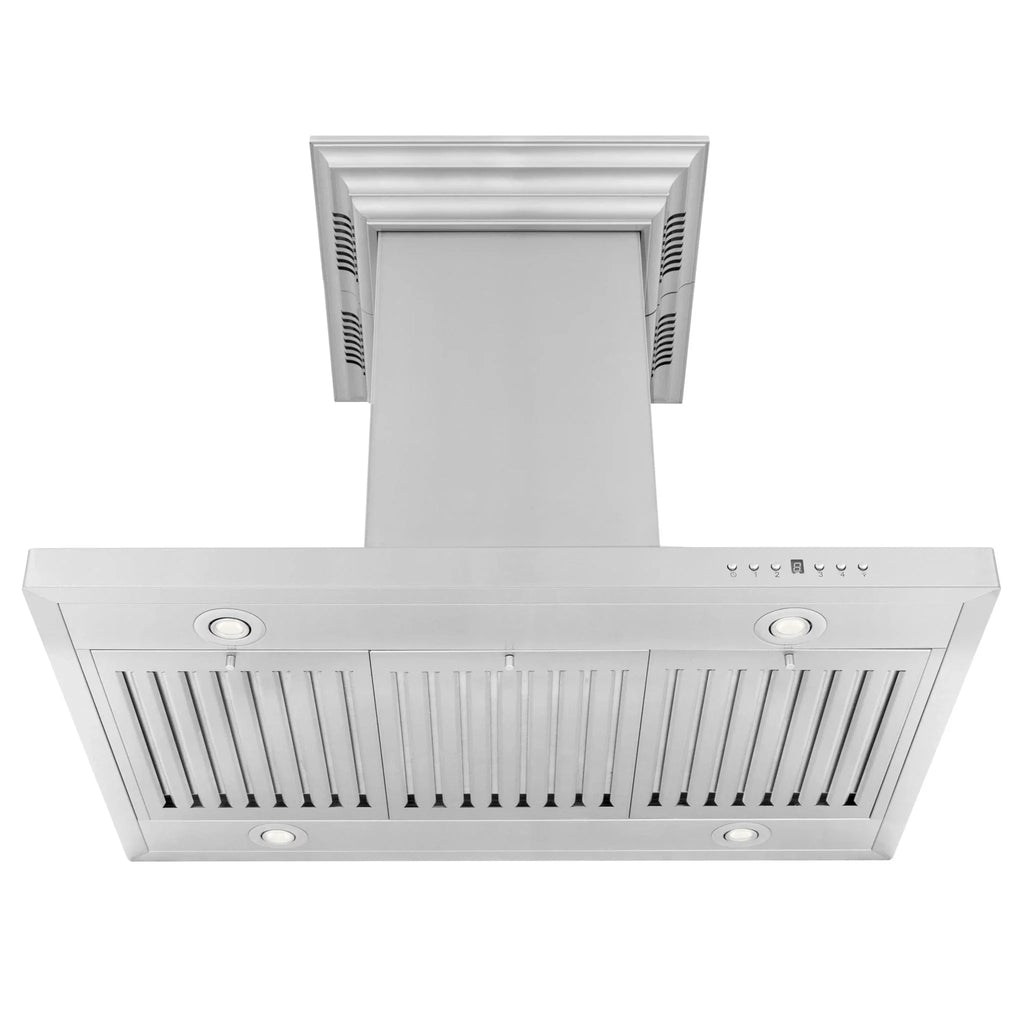Zline Island Mount Range Hood in Stainless Steel with Built-in ZLINE CrownSound™ Bluetooth Speakers GL2iCRN-BT-36