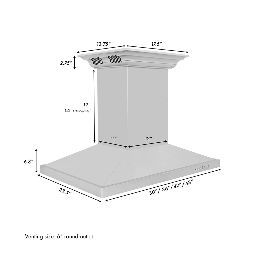 Zline Island Mount Range Hood in Stainless Steel with Built-in ZLINE CrownSound™ Bluetooth Speakers GL2iCRN-BT-42