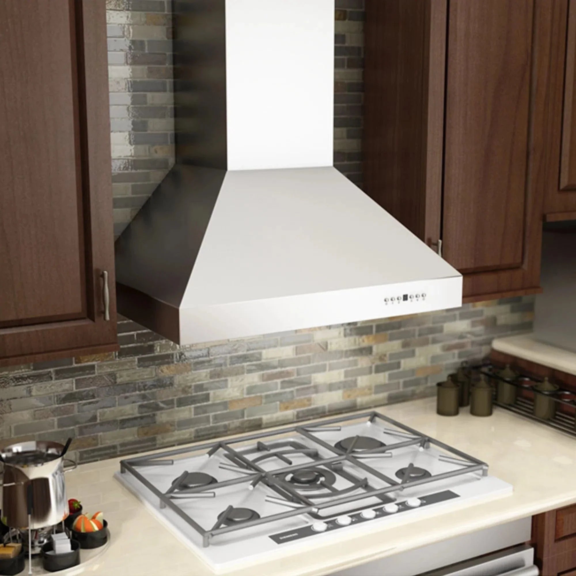 ZLINE Professional Convertible Vent Wall Mount Range Hood in Stainless Steel with Crown Molding 667CRN-36