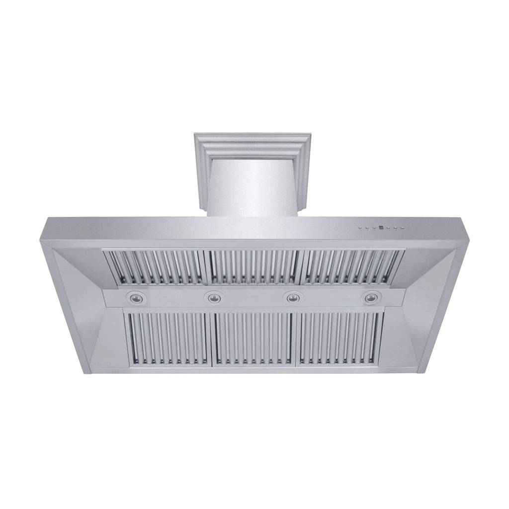 ZLINE Professional Convertible Vent Wall Mount Range Hood in Stainless Steel with Crown Molding 667CRN-42