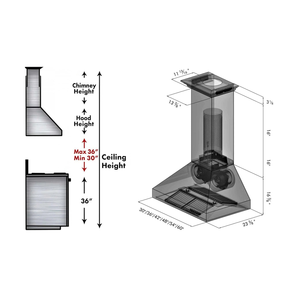 ZLINE Professional Convertible Vent Wall Mount Range Hood in Stainless Steel with Crown Molding 667CRN-42
