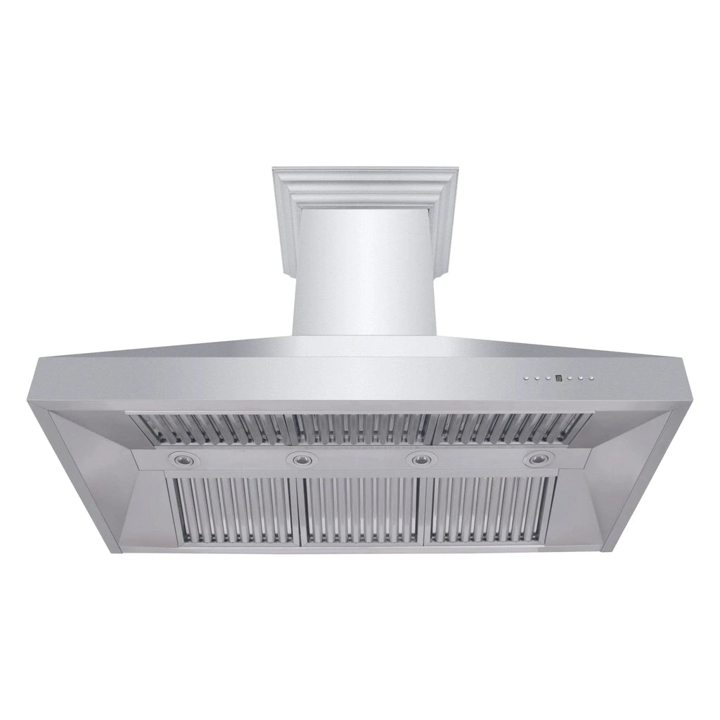 ZLINE Professional Convertible Vent Wall Mount Range Hood in Stainless Steel with Crown Molding 667CRN-48