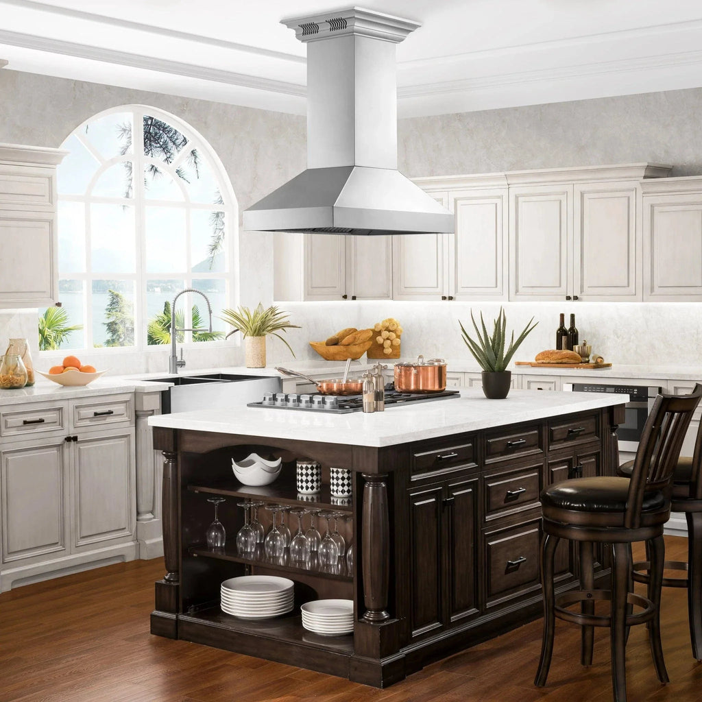 ZLINE Professional Island Mount Range Hood in Stainless Steel with Built-in CrownSound® Bluetooth Speakers 597iCRN-BT-36