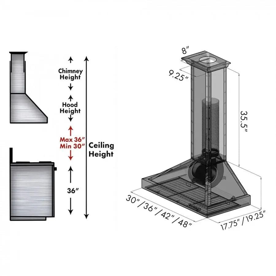 ZLINE 48" Stainless Steel Wall Range Hood, KB2-4SSXS-48